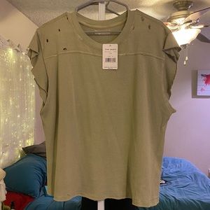 FREE PEOPLE : Warrior Distressed Cap Sleeve T-Shirt Sage Green (We the Free)